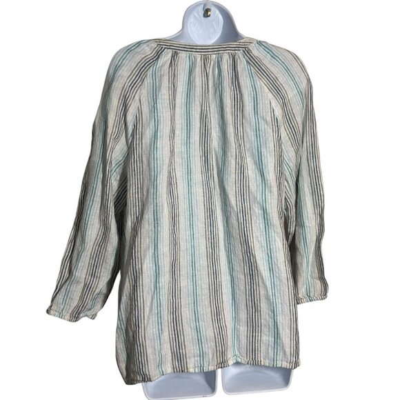 J. jill linen striped embroidered 100% linen boho tunic Top Size Medium relaxed - Picture 5 of 9
